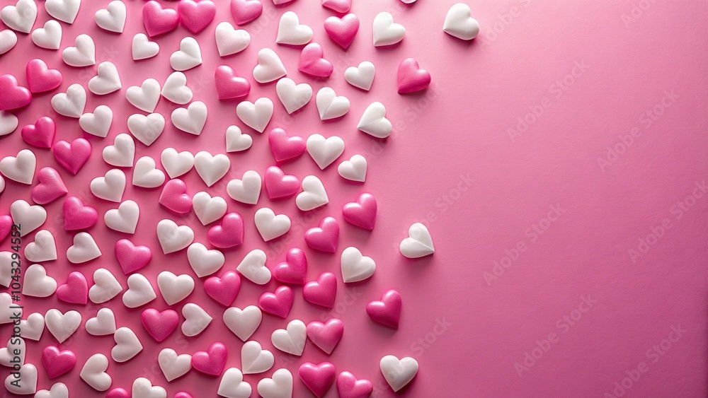 Background with white hearts on pink and white, high angle view Background with white hearts on pink and white, high angle view