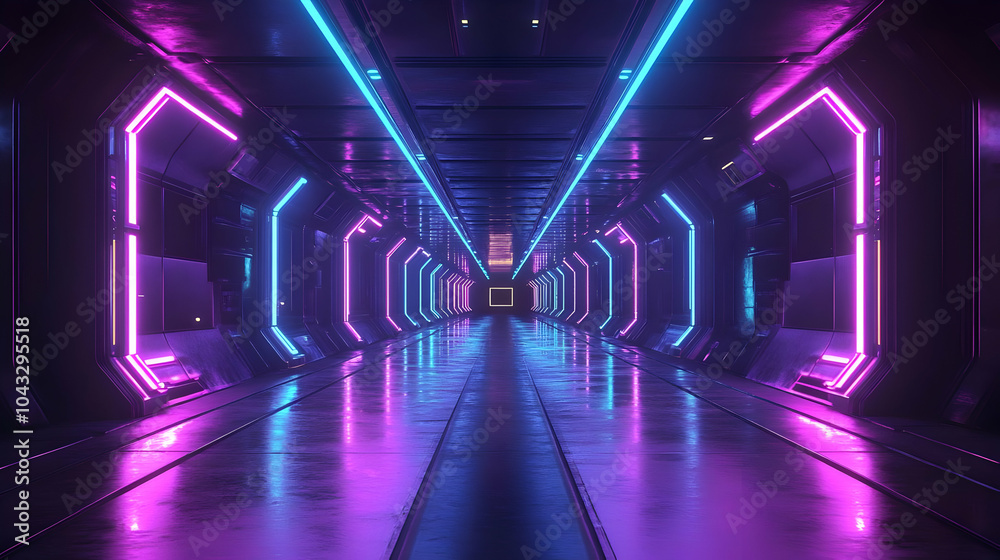 Neon Lights Corridor 3D Illustration Neon Lights Corridor 3D Illustration