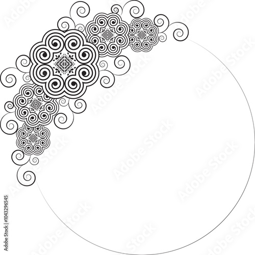 Illustration frame designed with flowers and vines, imitating the Hmong ethnic pattern.