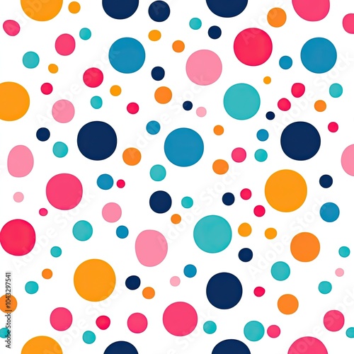 A vibrant pattern featuring colorful dots in various sizes on a white background, creating a cheerful and playful design.