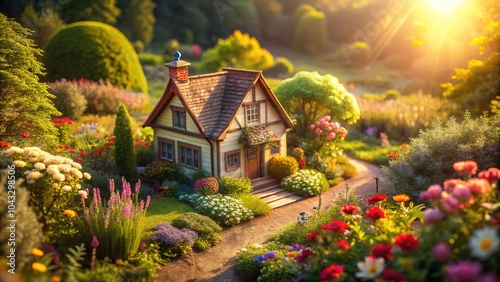 A miniature cottage, enchanting and nestled in a wonderland.