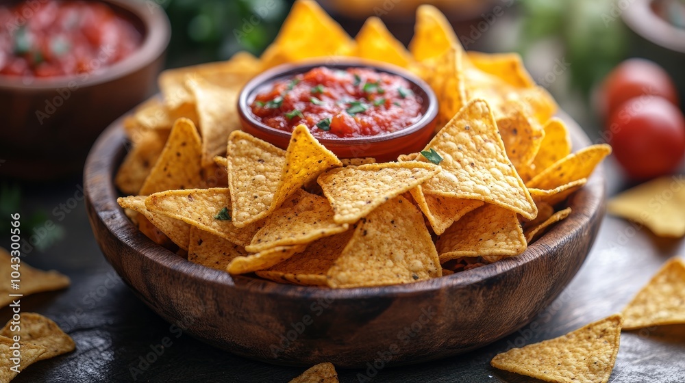 Crispy tortilla chips served with vibrant salsa dip Crispy tortilla chips served with vibrant salsa dip