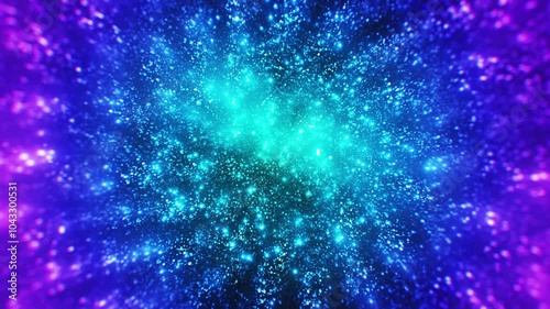 Swirl of Colorful Particles. Blue Purple Spiral Dynamic Abstract Background. Looped video.