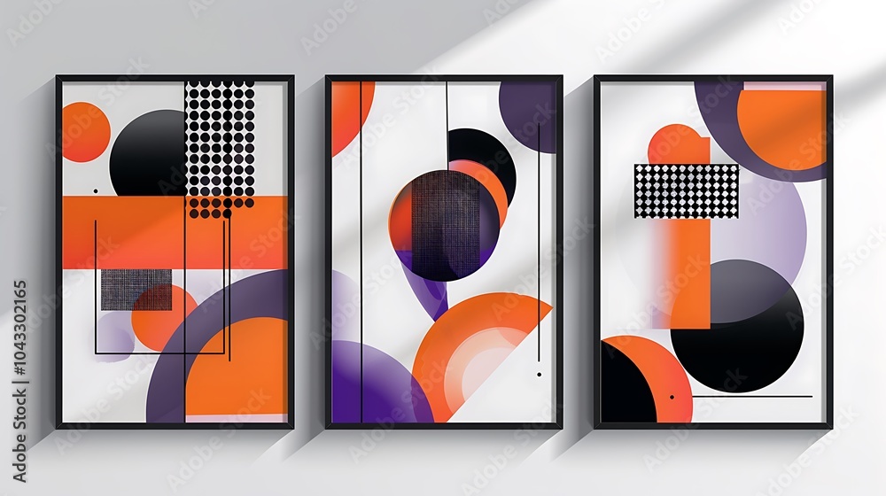 Obraz premium Three Poster Frame with Modern Abstract Geometric Shapes, Floral Artwork Wall decoration Background