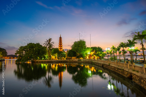 Tran Quoc pagoda and blue sky, Hanoi,Vietnam at dusk photo