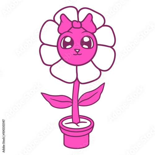 Cute Smiling Girl Pink Bow Face Flower Cartoon Comic Happy Small Pretty Leaf Beautiful Green Plant Blooming Nature Lover Flowers Gardening Gardeners Thumb Garden Hobby Blooms Blossoms Leisure Summer