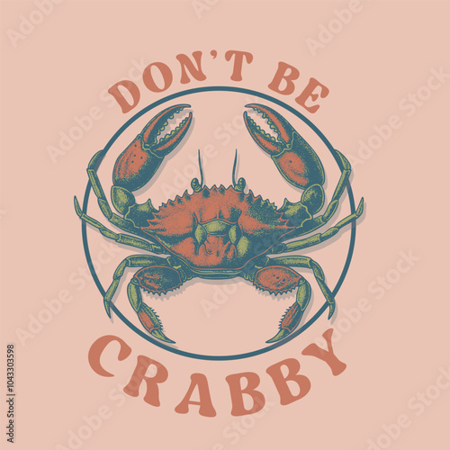 Seafood Crab t-shirt print, sea waves, fishing, vector grunge design. Seafood Crab Varsity Vector Graphic, Retro food graphics vintage tee print design, Crab vector artwork for apparel t-shirt graphic photo