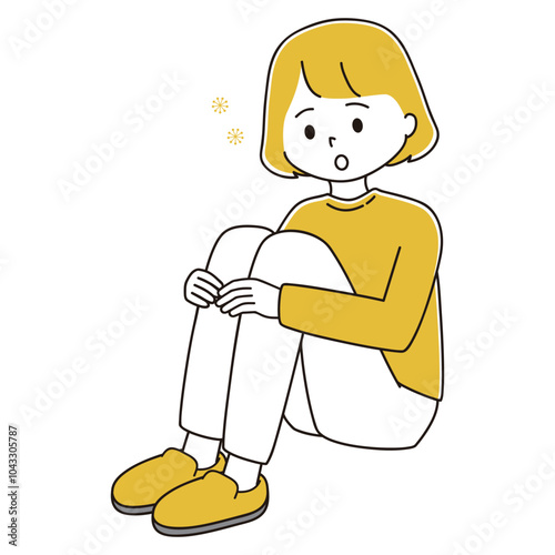 ぼーっと三角座りをする女性のイラスト