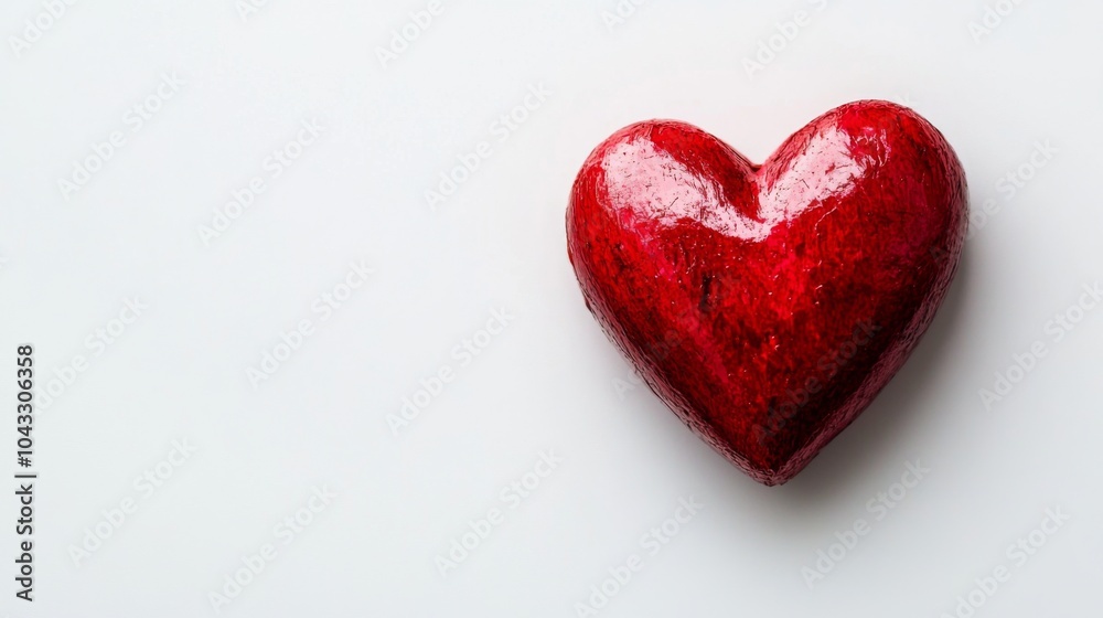 Fototapeta premium Red heart on white background with copy space.
