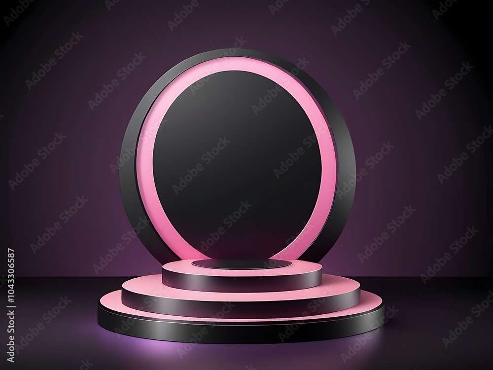 beauty style black product display podium with pink purple gradient stripe 3d illustration vector on dark background beauty style black product display podium with pink purple gradient stripe 3d illustration vector on dark background