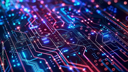 Abstract circuit board animation. Technological background, digital cyberspace. modern technologies, hi-tech data network. 3d art style, glow. Futuristic motion graphics, internet