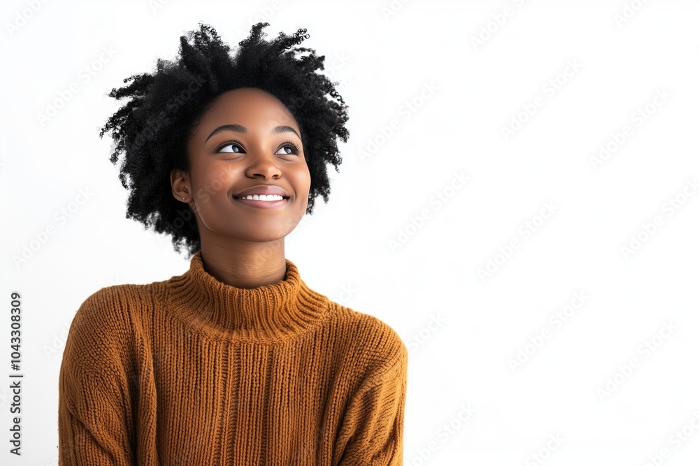Cheerful Woman in a Cozy Sweater Smiling Brightly. Generative AI. Cheerful Woman in a Cozy Sweater Smiling Brightly. Generative AI.