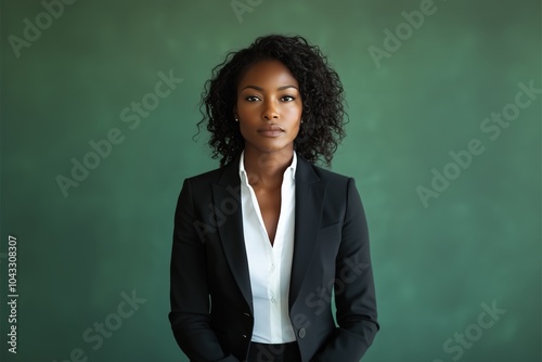 Confident Woman in a Business Suit Standing Strong. Generative AI.