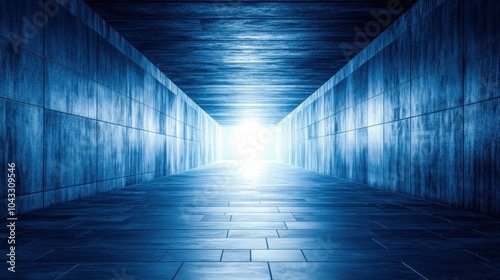 A dimly lit corridor leading to a bright light, evoking a sense of mystery and depth.