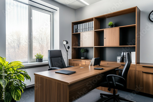 Luxury Modern Office Interior with Minimalist Design and Panoramic City View