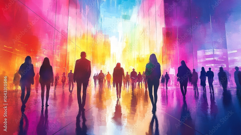 Vibrant Watercolor Cityscape with Silhouettes Vibrant Watercolor Cityscape with Silhouettes