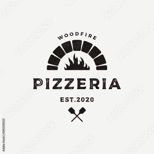 Retro vintage pizza or pizzeria logo template design with crossed shovels.Logo for business, restaurant, label and badge.