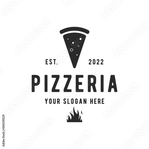 Retro vintage pizza or pizzeria logo template design with crossed shovels.Logo for business, restaurant, label and badge.