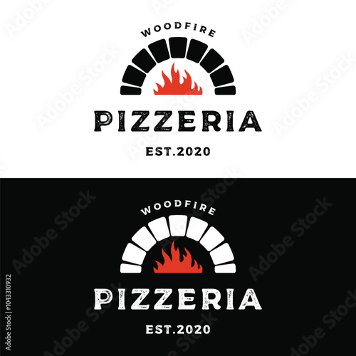 Retro vintage pizza or pizzeria logo template design with crossed shovels.Logo for business, restaurant, label and badge.