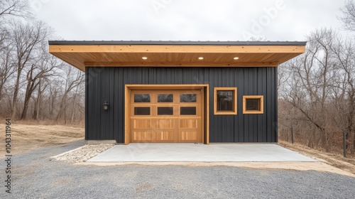 Modern Black and Wood Garage Studio 