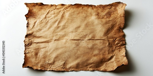 Old, crumpled, and aged parchment paper with a textured surface. photo