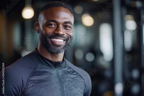 Smiling athletic middle-aged man in a gym photo