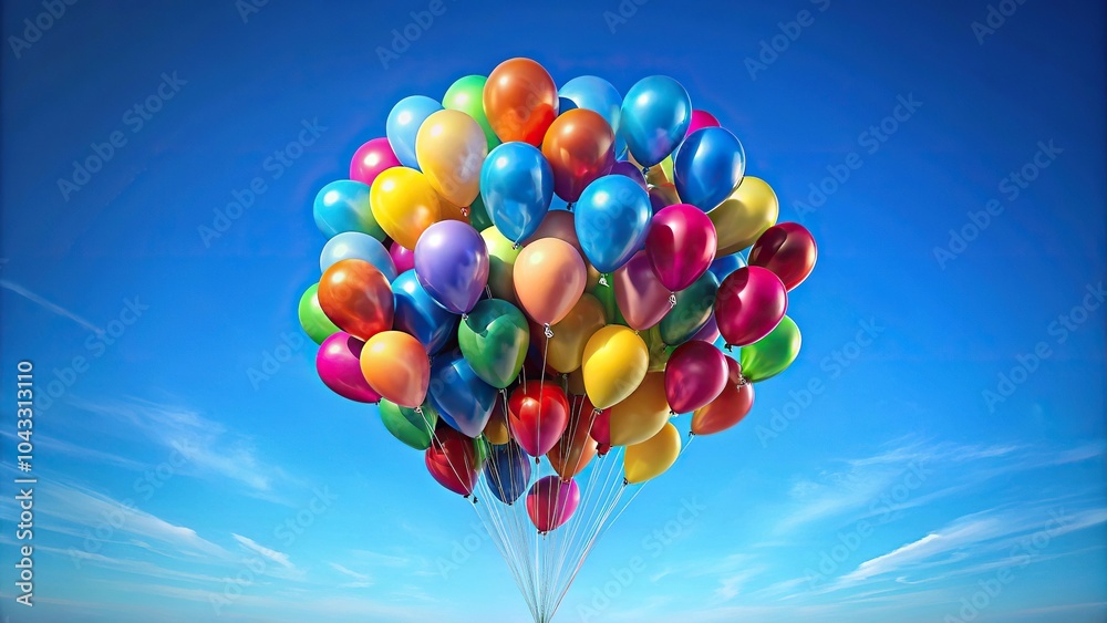 Colorful balloon cluster floating in mid air with gentle motion, light airy texture, party decoration, festive atmosphere Colorful balloon cluster floating in mid air with gentle motion, light airy texture, party decoration, festive atmosphere