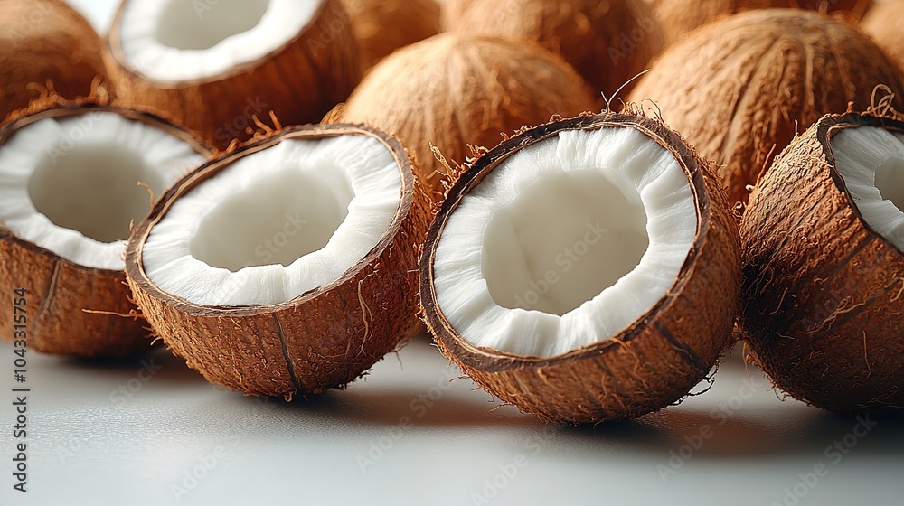 Fresh coconuts lie on a white background. illustration for text Fresh coconuts lie on a white background. illustration for text
