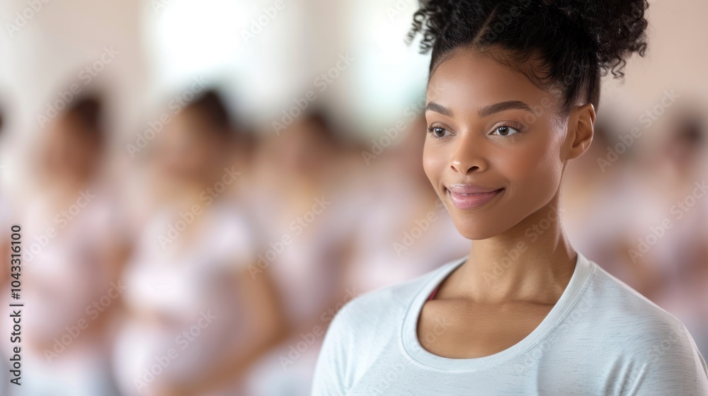 A smiling young woman stands confidently in a soft environment, surrounded by a group of individuals, suggesting a focus on wellness or community engagement. A smiling young woman stands confidently in a soft environment, surrounded by a group of individuals, suggesting a focus on wellness or community engagement.