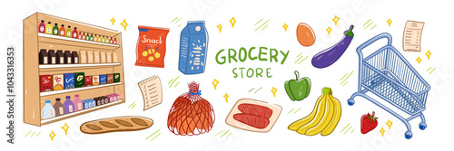 Grocery vector illustration set