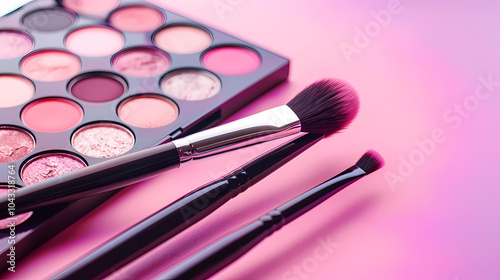 pink eyeshadow with brushes Generated AI