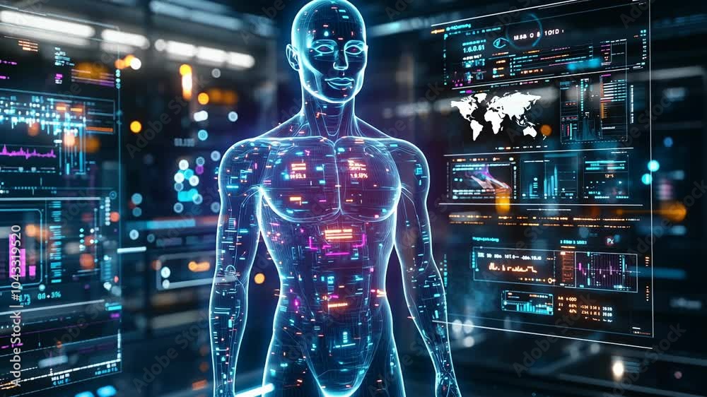 Digital human body with data analysis on virtual interface. Digital human body with data analysis on virtual interface.