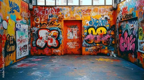 Graffiti Wall with Red Door Illustration