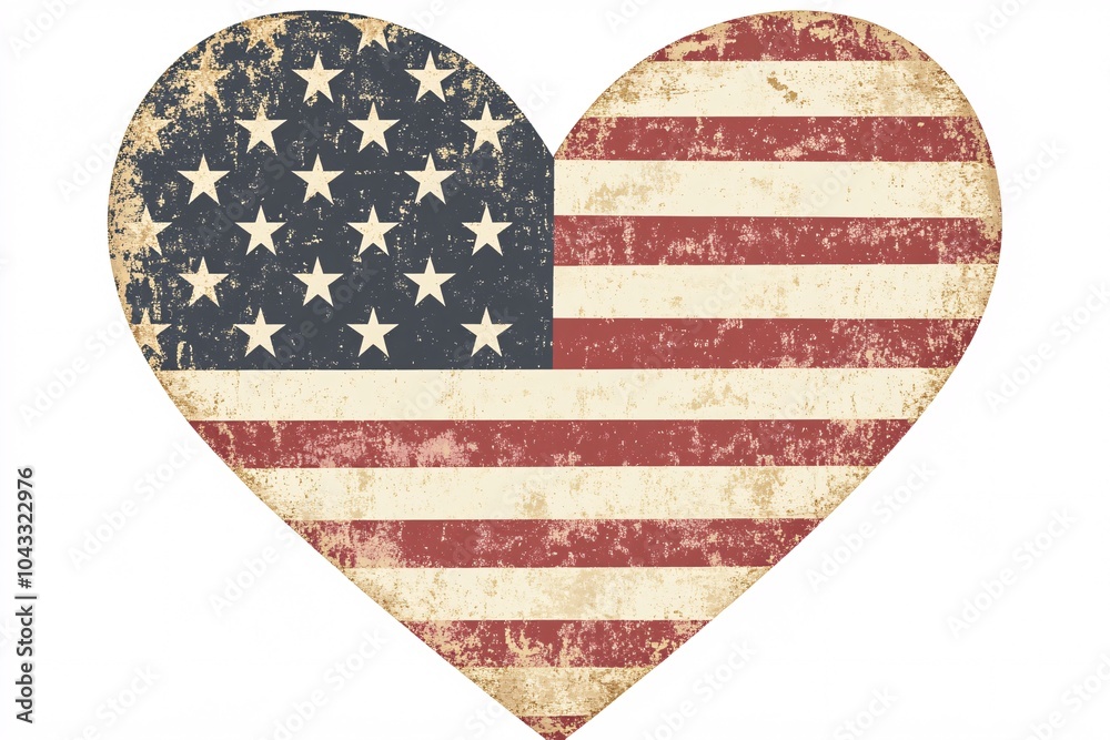 Obraz premium A textured heart shape filled with the colors and pattern of the American flag symbolizes love for the United States