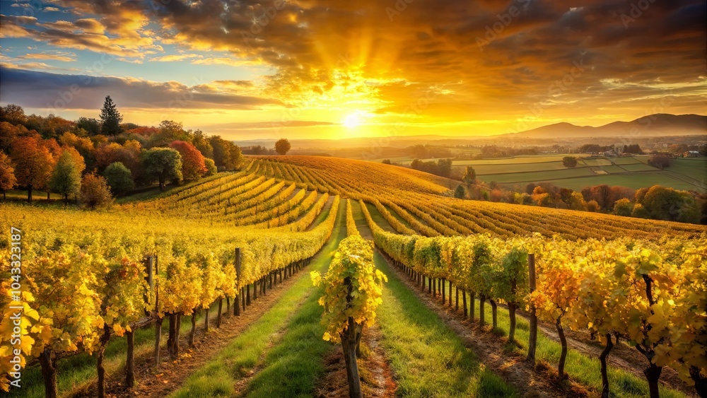 Fototapeta premium Golden Vines Bathed in the Warm Embrace of the Setting Sun, a Symphony of Color and Tranquility