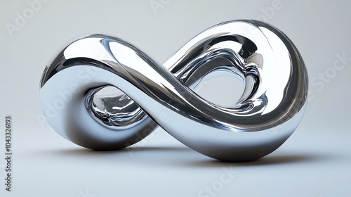 A shiny silver infinity symbol on a light gray background.