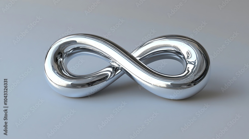 A shiny silver infinity symbol on a light gray background. A shiny silver infinity symbol on a light gray background.