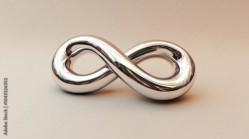 A shiny silver infinity symbol on a light brown background. A shiny silver infinity symbol on a light brown background.
