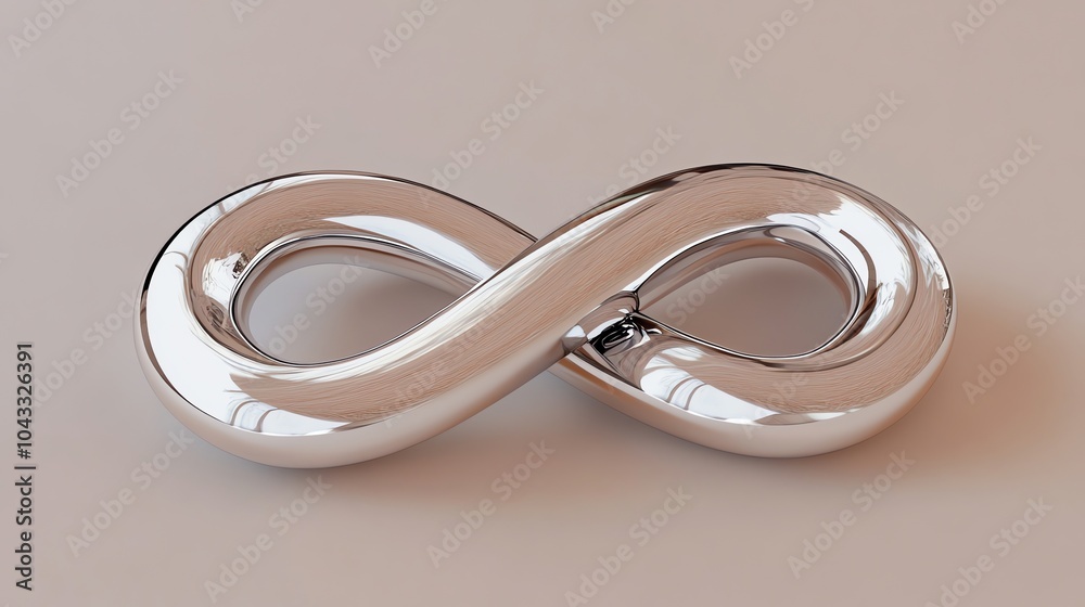 A shiny silver infinity symbol on a light gray background.