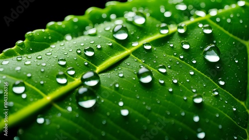 Glistening Water Droplets on a Vibrant Green Leaf Capturing the Essence of Nature's Freshness and Tranquility (50)