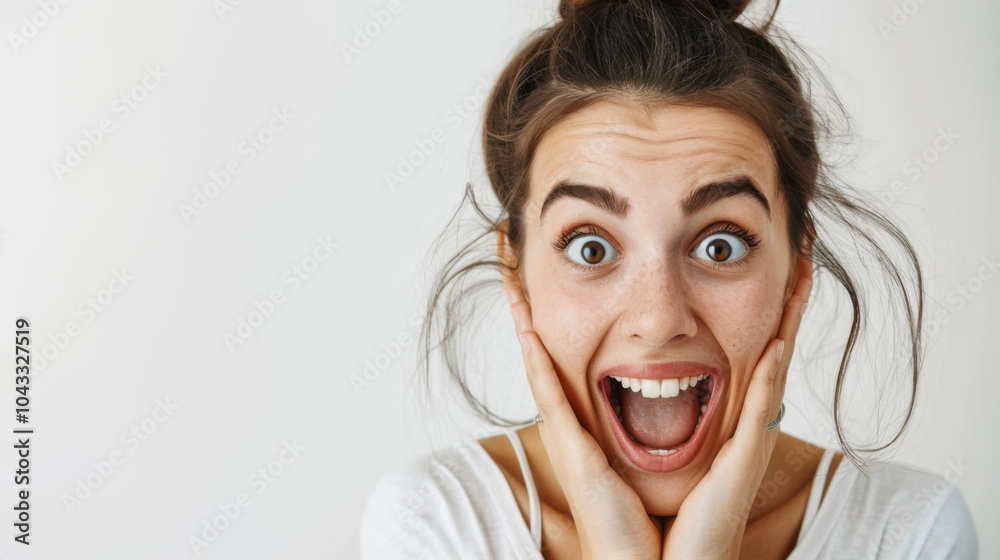 Surprised woman with hands on face Surprised woman with hands on face