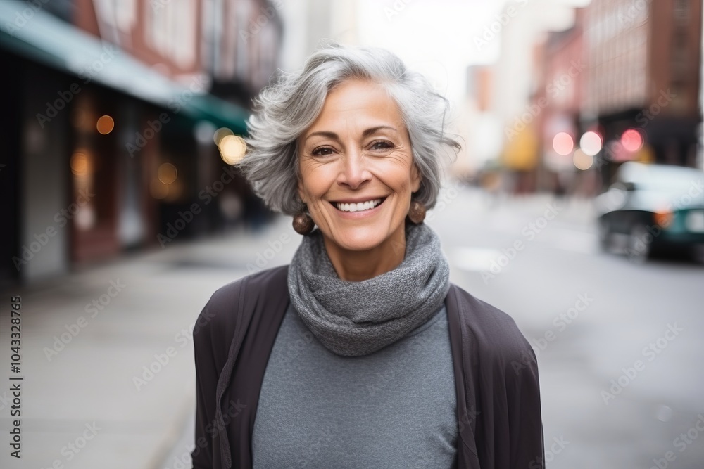 Portrait of a happy senior woman standing in the street in New York City Portrait of a happy senior woman standing in the street in New York City