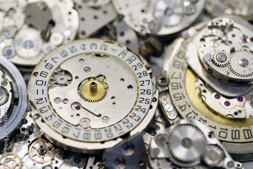 Old mechanical watches with gears and cogs. Watch or clock mechanisms Old mechanical watches with gears and cogs. Watch or clock mechanisms