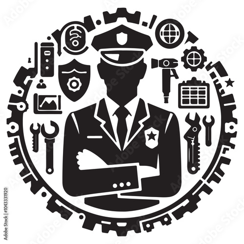 A set of security guard icons that include editable strokes or outlines using the EPS vector file.