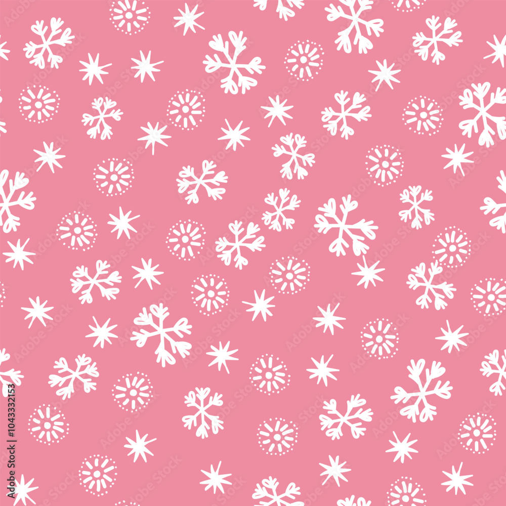 Winter seamless pattern with white snowflakes on color background. Vector illustration for fabric, textile wallpaper, posters, gift wrapping paper. Christmas vector illustration. Falling snow Winter seamless pattern with white snowflakes on color background. Vector illustration for fabric, textile wallpaper, posters, gift wrapping paper. Christmas vector illustration. Falling snow