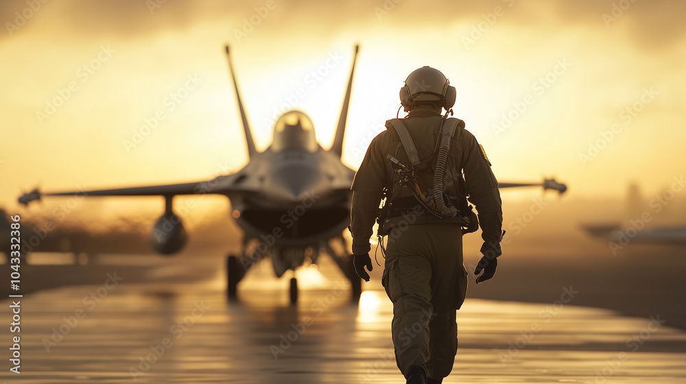 Pilot in Flight Suit Approaching Fighter Jet at Airbase Pilot in Flight Suit Approaching Fighter Jet at Airbase
