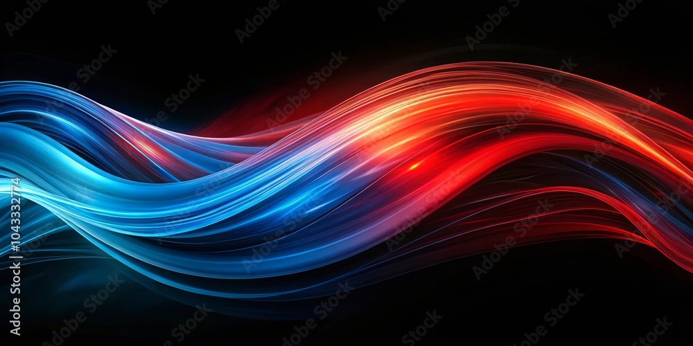 Abstract Dynamic Flow of Intertwined Red and Blue Light Streaks on Black Background Abstract Dynamic Flow of Intertwined Red and Blue Light Streaks on Black Background