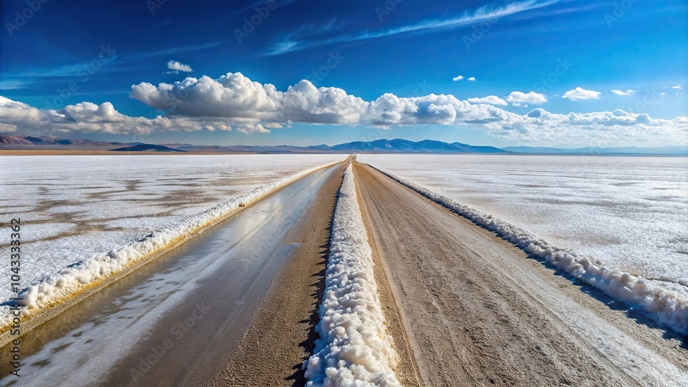 Fototapeta premium Road treated with salt to prevent ice formation