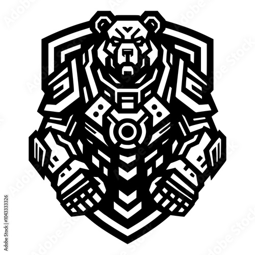 futuristic badge with a robotic bear