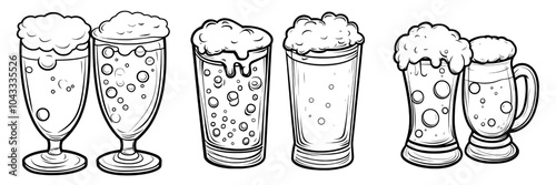 The logo, label, sign, poster, or t-shirt design element utilizes the engraving style of the mug of beer.
